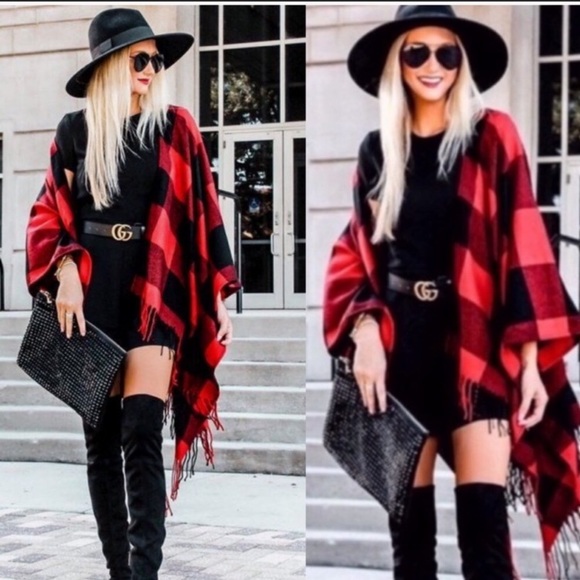 Red Buffalo Plaid Poncho - Picture 5 of 5